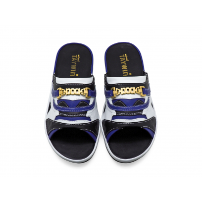 รองเท้าแตะ SKF-38 หนังไมโครไฟเบอร์นิ่มดำ-น้ำเงิน-นิ่มขาวสลับ